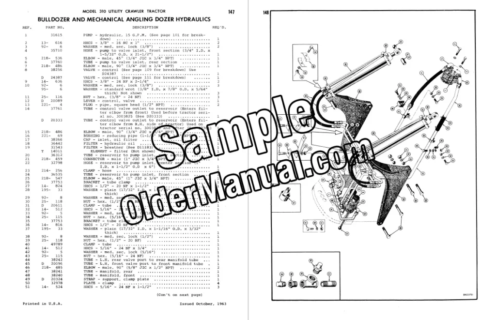 Case 310 crawler parts catalog sample page