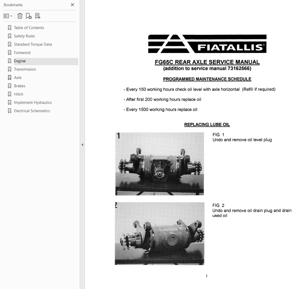 Fiatallis FG65C service manual PDF sample page